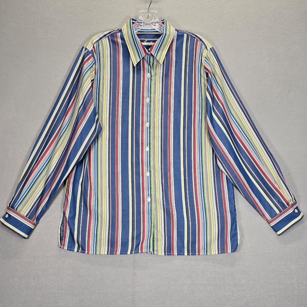 Foxcroft Womens Shirt Size 12 Non-Iron Classic Long Sleeve Button Up Striped